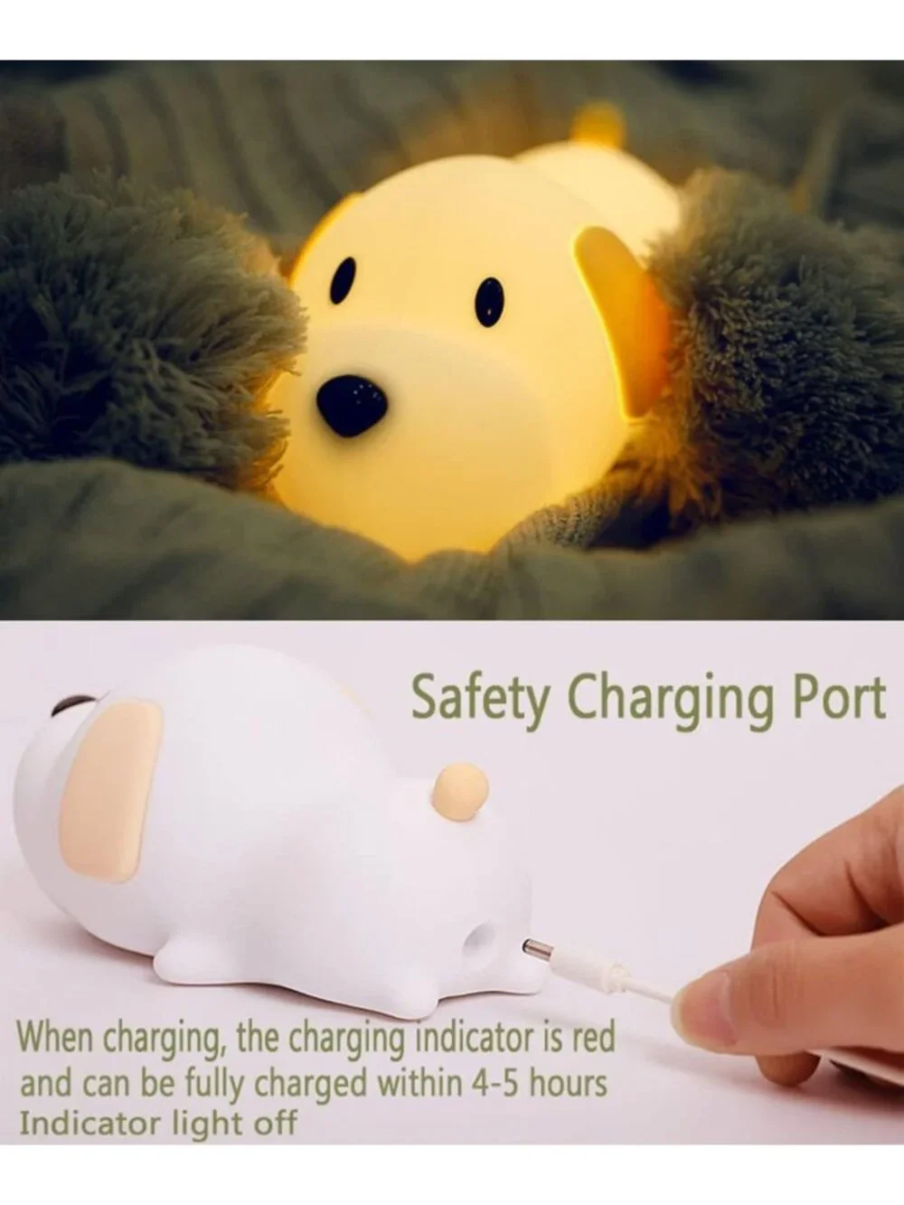 Cute Soft Silicone Dog Night Light - Dimmable Portable Puppy Lamp for Kids'